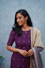 Purple Cotton Kurti Set with Dupatta-PI : ICS00176