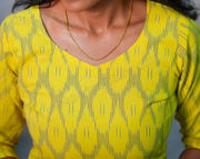 Yellow Pure Cotton Ikat Kurthi-PI : ICK00130