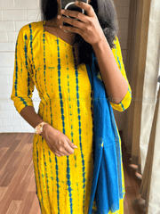 Yellow & Blue Printed Cotton Salwar Set-PI : ICS00165