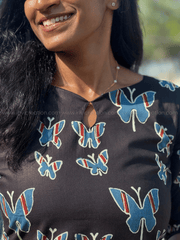 Butterfly Print Black Kurti-PI : ICK00152*