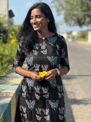 Butterfly Print Black Kurti-PI : ICK00152*