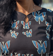 Butterfly Print Black Kurti-PI : ICK00152*