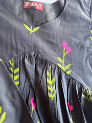 Black Floral Cotton A line Kurthi -PI : ICK00131