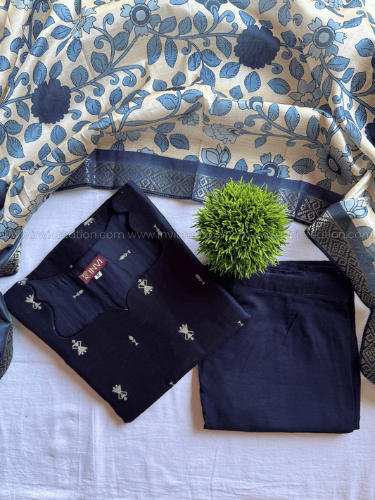 Premium Navy Blue Silk Printed Salwar Set-PI : ICP00184*