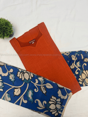 Rust Orange & Royal Blue Floral Printed Cotton Salwar Set-PI : ICS00187