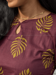 Plum Gold Leaf Print Kurti Pant Set-PI : ICC00072*
