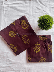 Plum Gold Leaf Print Kurti Pant Set-PI : ICC00072*