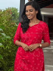 Ruby Red Bandhani Print Kurthi Set-PI : ICC00071*