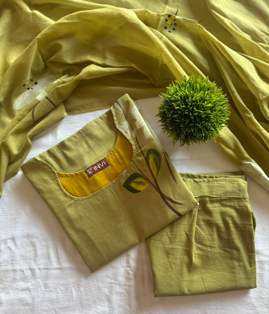 Minimal Leaf Olive Salwar-PI : ICS00104