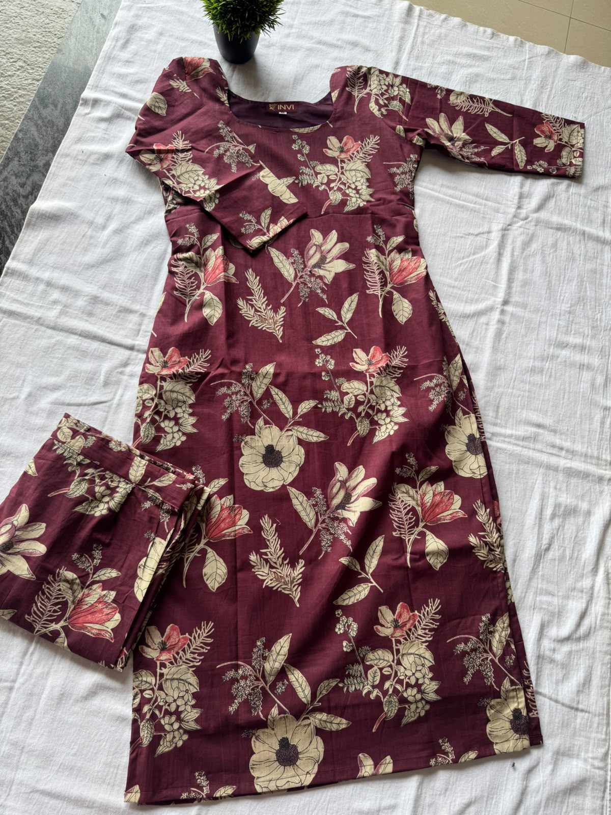 Wine Floral Co-ord Set-PI : ICC00048