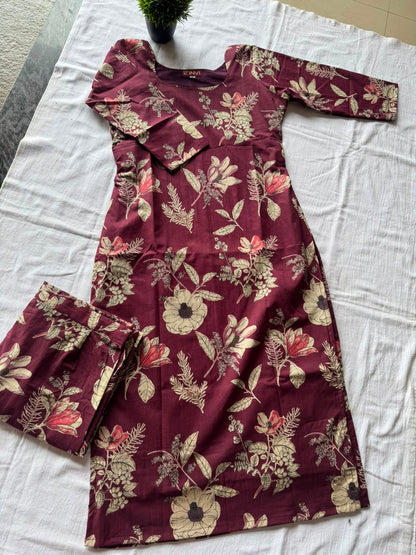 Wine Floral Co-ord Set-PI : ICC00048