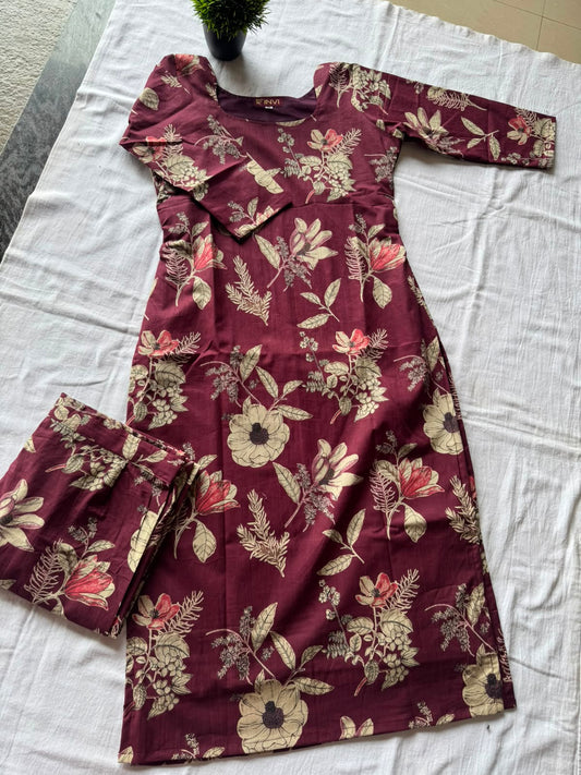 Wine Floral Co-ord Set-PI : ICC00048